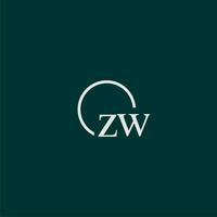 ZW initial monogram logo with circle style design vector