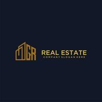 GR initial monogram logo for real estate with building style vector