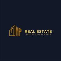 MP initial monogram logo for real estate with building style vector