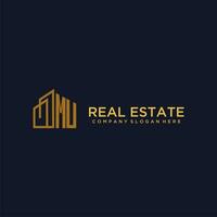 MU initial monogram logo for real estate with building style vector