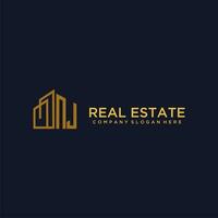 NJ initial monogram logo for real estate with building style vector
