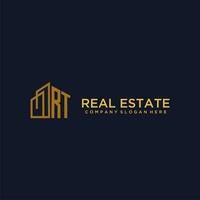 RT initial monogram logo for real estate with building style vector