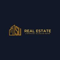 SU initial monogram logo for real estate with building style vector