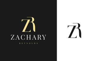 elegant simple minimal luxury serif font alphabet letter z combined with letter r logo design vector