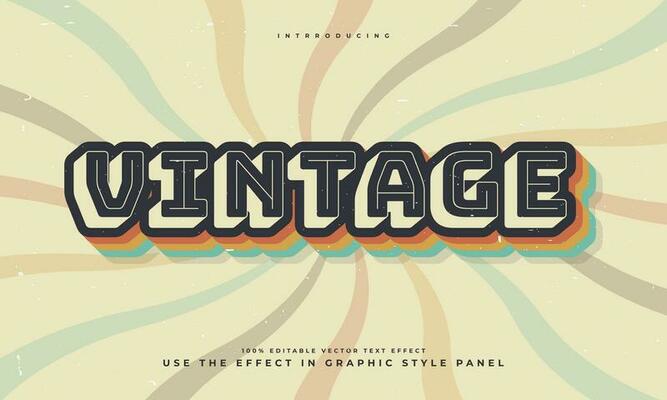 vintage retro grunge texture style editable colorful rainbow vector text effect alphabet font typography