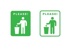 Trash icon design vector green color, icon board people throw trash in its place