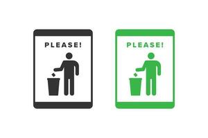basura icono diseño vector verde color, icono tablero personas lanzar basura en sus sitio