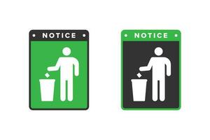 basura icono diseño vector verde color, icono tablero personas lanzar basura en sus sitio