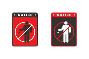 basura icono vector diseño rojo color, icono tablero personas son prohibido desde tirar basura