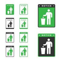 basura icono diseño vector verde color, icono tablero personas lanzar basura en sus sitio