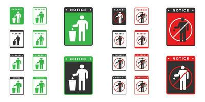 basura icono diseño vector verde y rojo color, icono tablero personas lanzar basura en sus sitio y personas son prohibido desde tirar basura