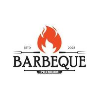 Simple Barbecue Vintage hot grill, with crossed flames and spatula. Logo for restaurant, badge, cafe and bar.vector vector