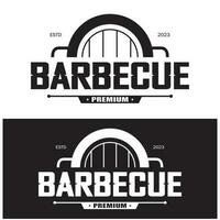 Simple Barbecue Vintage hot grill, with crossed flames and spatula. Logo for restaurant, badge, cafe and bar.vector vector