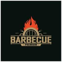 Simple Barbecue Vintage hot grill, with crossed flames and spatula. Logo for restaurant, badge, cafe and bar.vector vector