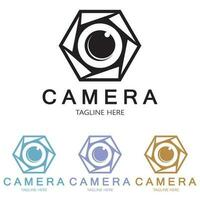 photography camera logo icon vector design template isolated on black background