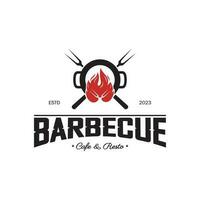 Simple Barbecue Vintage hot grill, with crossed flames and spatula. Logo for restaurant, badge, cafe and bar.vector vector