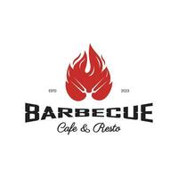 Simple Barbecue Vintage hot grill, with crossed flames and spatula. Logo for restaurant, badge, cafe and bar.vector vector