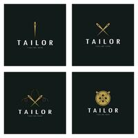 combinación de plantilla de ilustración de icono de logotipo a medida de botones para ropa, hilo y máquina de coser, para diseño de productos de ropa, empresas de convección, moda en forma vectorial vector