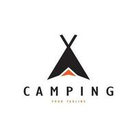 vintage and retro tent logo, camping. With tent, tree and bonfire sign. adventurers, scouts, climbers, camping equipment center vector