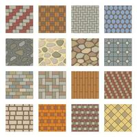 Paving stones seamless pattern, city street pavements tiles. Park path landscaping elements, pavements stone, tile, brick texture vector set