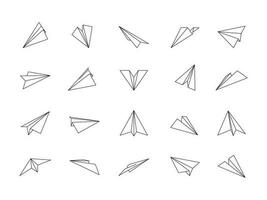 línea papel aviones doblada papel origami aviones iconos, directo mensaje, vuelo de pensamiento y imaginación concepto. vector avión símbolo colección