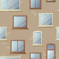 fachada con ventanas modelo. sin costura impresión de edificio pared con dibujos animados varios ventanas vector dibujos animados textura de casa fachada