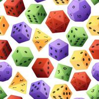 Dice pattern. Seamless print of gambling and role playing board game dices of various sides. Vector polyhedral gaming accessory texture