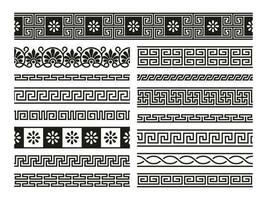 griego adornos geométrico sin costura modelo antiguo Mediterráneo estilo, resumen decorativo marco Grecia clásico fronteras vector conjunto