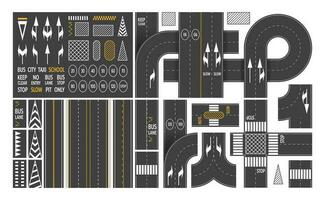 Crossroad with marking. Cartoon road junction with crosswalk boards pedestrian paths top view, empty street with navigation markup. Vector flat illustration