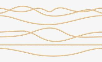 Seamless ropes. Natural sailor twisted straight tied up braided threads and loops, intertwined sailor jute cord decorative elements. Vector collection