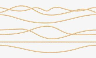 Seamless ropes. Natural sailor twisted straight tied up braided threads and loops, intertwined sailor jute cord decorative elements. Vector collection