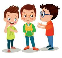 Three boys with different emotions. Vector illustration isolated on white background.