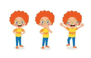 cute little red hair boy and girl doing different expressions vector illustration