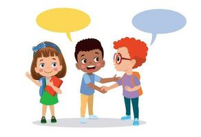 little kid do hand shake with friend acquaintance vector