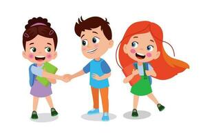 little kid do hand shake with friend acquaintance vector