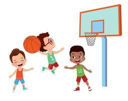 vector ilustración de niño jugando baloncesto