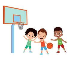 vector ilustración de niño jugando baloncesto