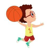 vector ilustración de niño jugando baloncesto