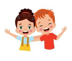 little kid hug best friend and feel happy vector