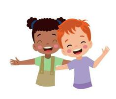 little kid hug best friend and feel happy vector