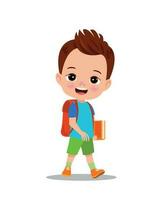 cute boy walking to school vector