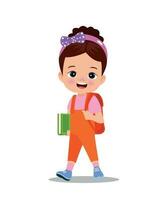 cute boy walking to school vector