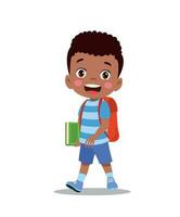 cute boy walking to school vector