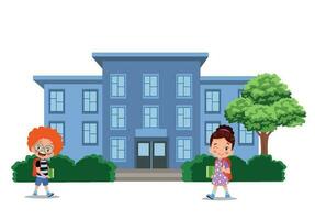 cute boy walking to school vector