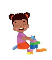 Vector Illustration Of Kid Playing With Building Blocks