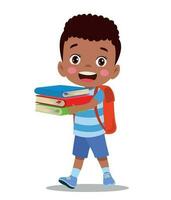 Cartoon boy holding a pile of books vector