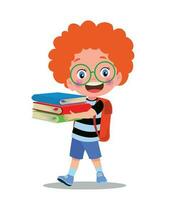 Cartoon boy holding a pile of books vector