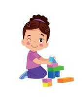 Vector Illustration Of Kid Playing With Building Blocks