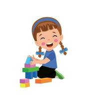 Vector Illustration Of Kid Playing With Building Blocks