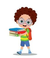 Cartoon boy holding a pile of books vector